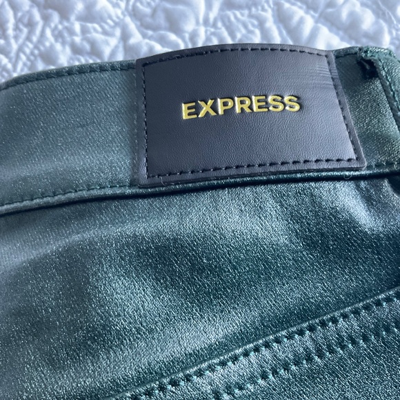 Express Women's Skinny High Rise Faux Leather Hunter Green Pants Size 0 - Picture 6 of 11